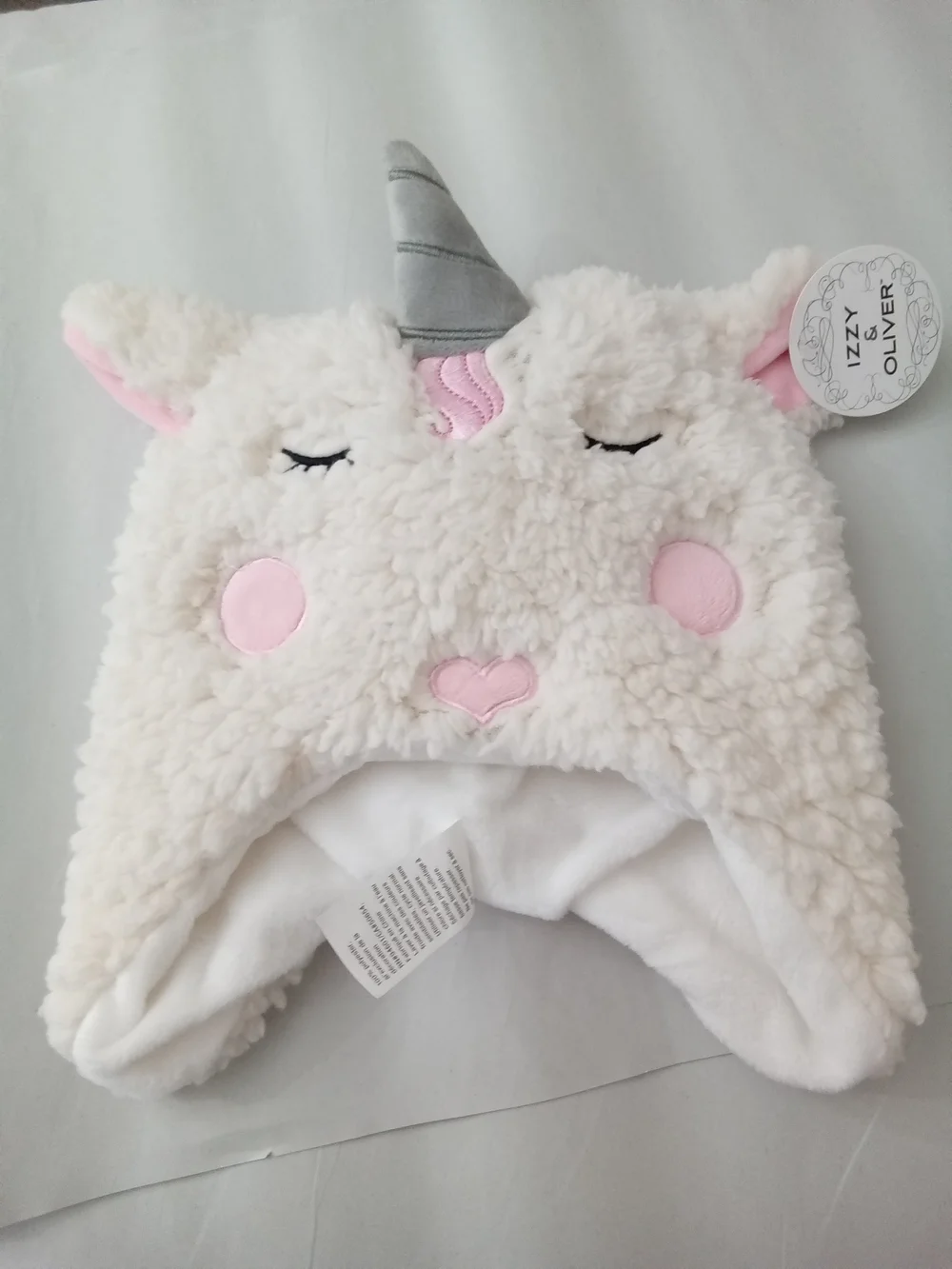 NWT Izzy & Oliver Baby Unicorn Sherpa Winter Hat Soft Plush White Pink